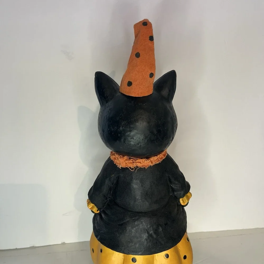 Halloween Ashland Smiling Cat Figure Resin Fabric Hat And Collar 10.5x7
